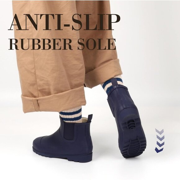 Women's Blue Waterproof Rain Boots with Plush Lining Non-Slip Winter Boots - Picture 5 of 6